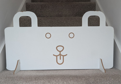 White dog stopper - dog, stair